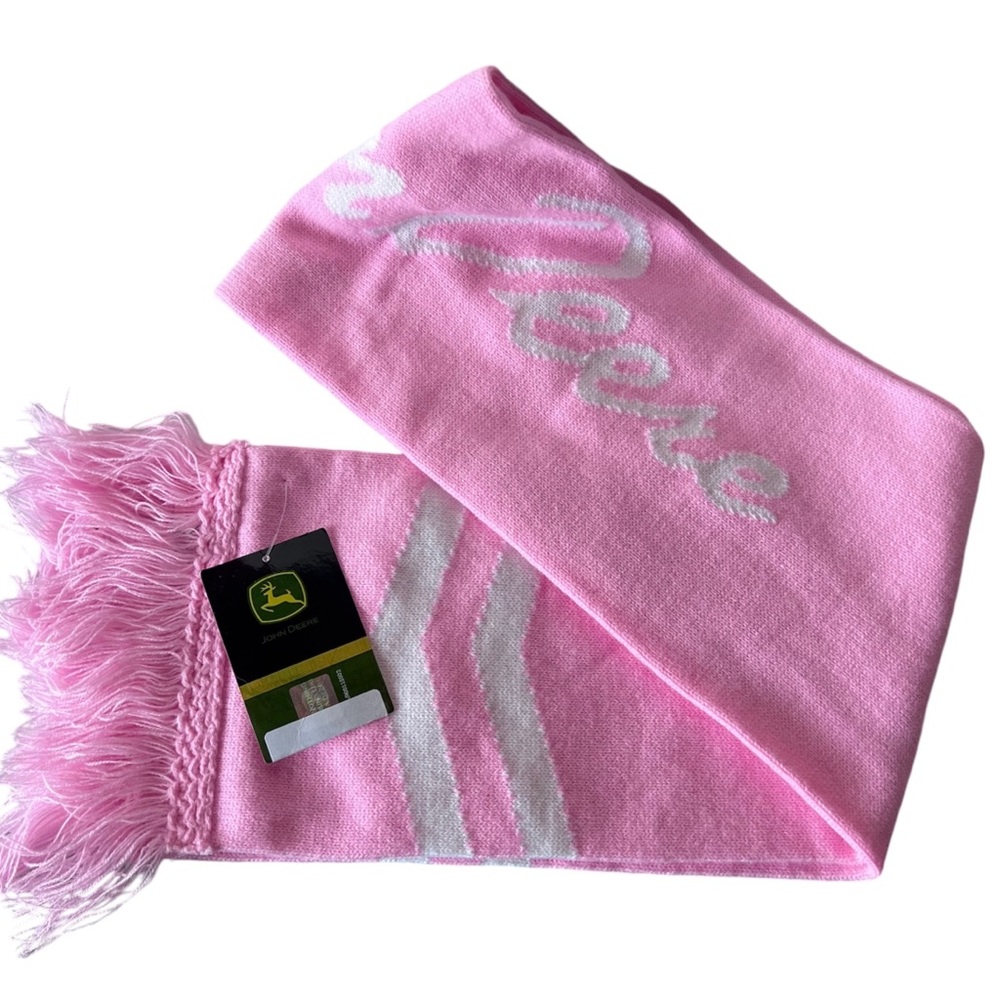 John Deere Pink Logo Scarf Women’s 60” Thick Warm Embroidered Pink NWT Tractor